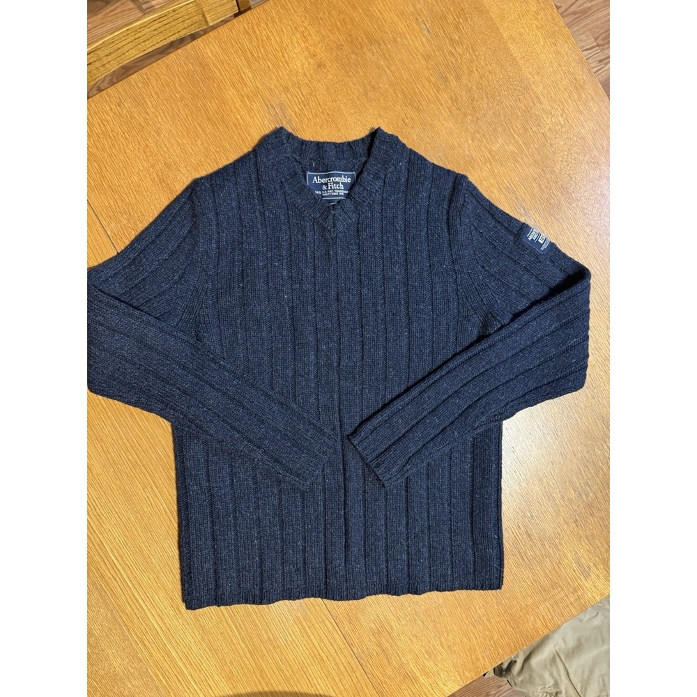 Abercrombie & Fitch 1892 Ribbed Lambswool Sweater Mens S Navy Crewneck Patch
